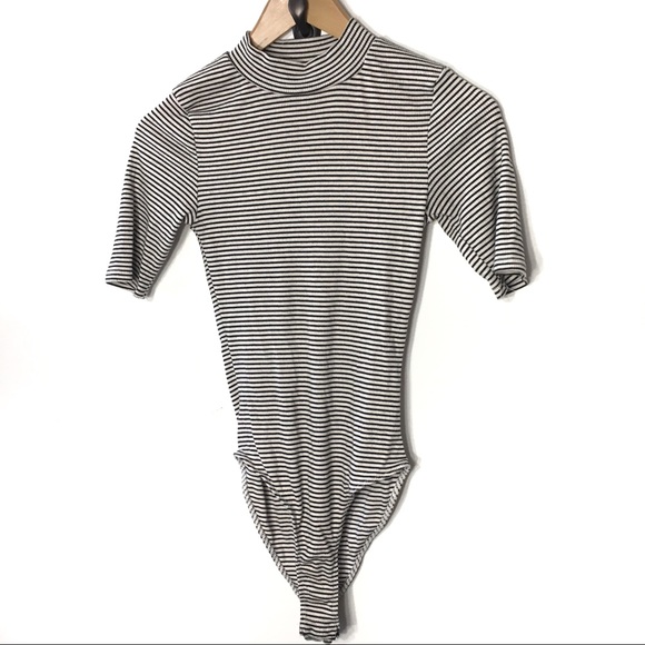 Heart & Hips Tops - Black & White Striped Bodysuit
